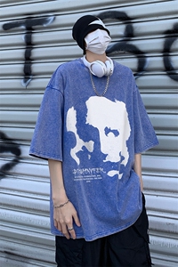 复古水洗做旧 美式抽象印花 落肩袖高街重磅短袖T恤B239-1070-P38图片