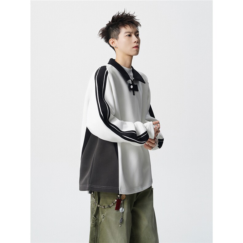 可二开半拉链拼接设计卫衣M-5XL大码POLO衫翻领T恤WY78116P65控98，男装Polo衫，星座226-1