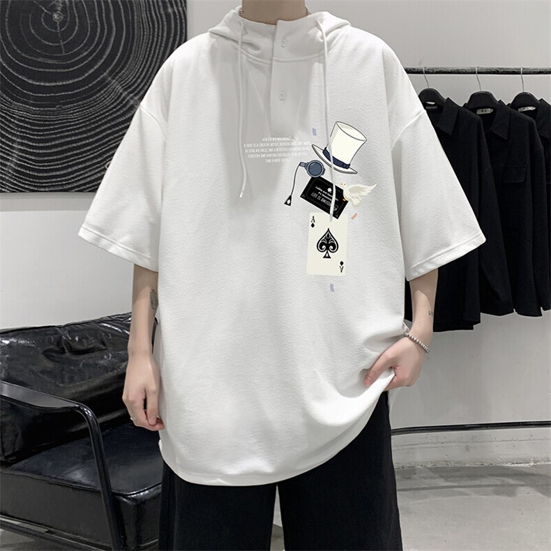 LD54373-P45NASA 连帽短袖t恤男大码胖子带帽五分袖中袖图片