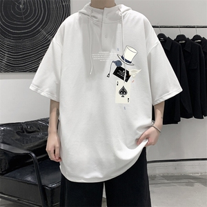 LD54373-P45NASA 连帽短袖t恤男大码胖子带帽五分袖中袖图片