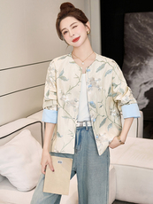 2025春装新款新中式小个子时尚原创设计拼接单排扣短款外套上衣，女装短外套，天丝秀