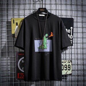 2021夏季新网格风日系大码男已注册卡通印花短袖T恤T1053-P25图片