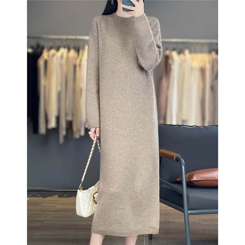 2025年秋季新款圆领针织长裙休闲时尚通勤，女装连衣裙，暖思雅