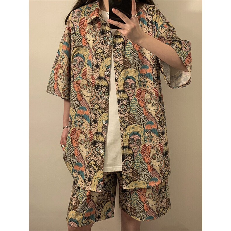 夏季海边沙滩男女同款休闲套装潮牌宽松大码XZ102B-1-TZ2560P55,男装休闲套装,星座102B-1