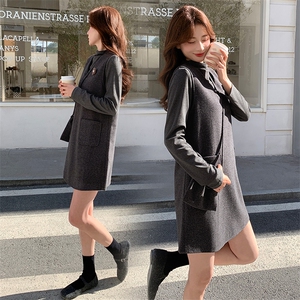韩系高级感呢料马甲+针织打底套装女2026春装新款两件套裙图片