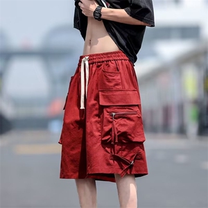 工装休闲短裤男港风潮流口袋帅百搭夏季红色2024五分裤K3773-P37图片