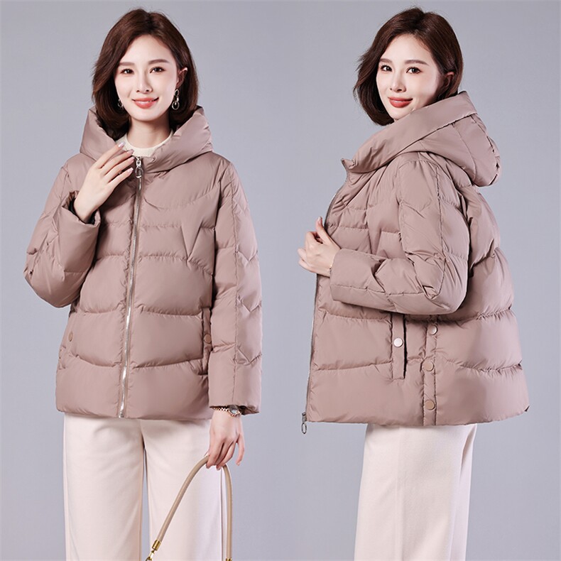 2023年冬季宽松通勤长袖纯色连帽大码棉衣，女装棉衣/棉服，深妍伊美