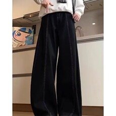 春秋高街潮流辑明线设计色织弯刀裤男士高级感宽松百搭阔腿牛仔裤，男装牛仔裤，星座506A