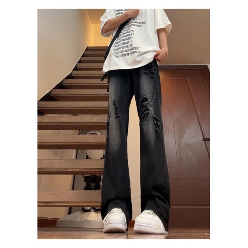 1506-1/K60181/P42街头水洗做旧破洞牛仔裤男春直筒宽松欧美高街，男装牛仔裤，星座1506-1