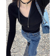 MN1028-P35早秋薄款韩系上衣设计感修身别致打底衫，女装针织衫/毛衣，星座617A-2