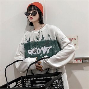 【】A003-HW3098-P45春装新款胸前印花卫衣 港风女模图片