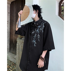 新中式风冰丝短袖衬衫男士2024新款夏季高级感休闲衬衣男生外套，男装衬衫，星座505-2（原电商A260-1)