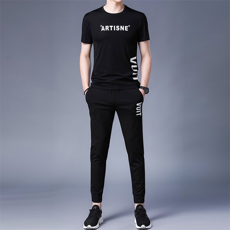 男士运动套装夏季新款2023新款短袖t恤宽松休闲长裤子两件套，男装休闲套装，电商B212（原钱塘6029）
