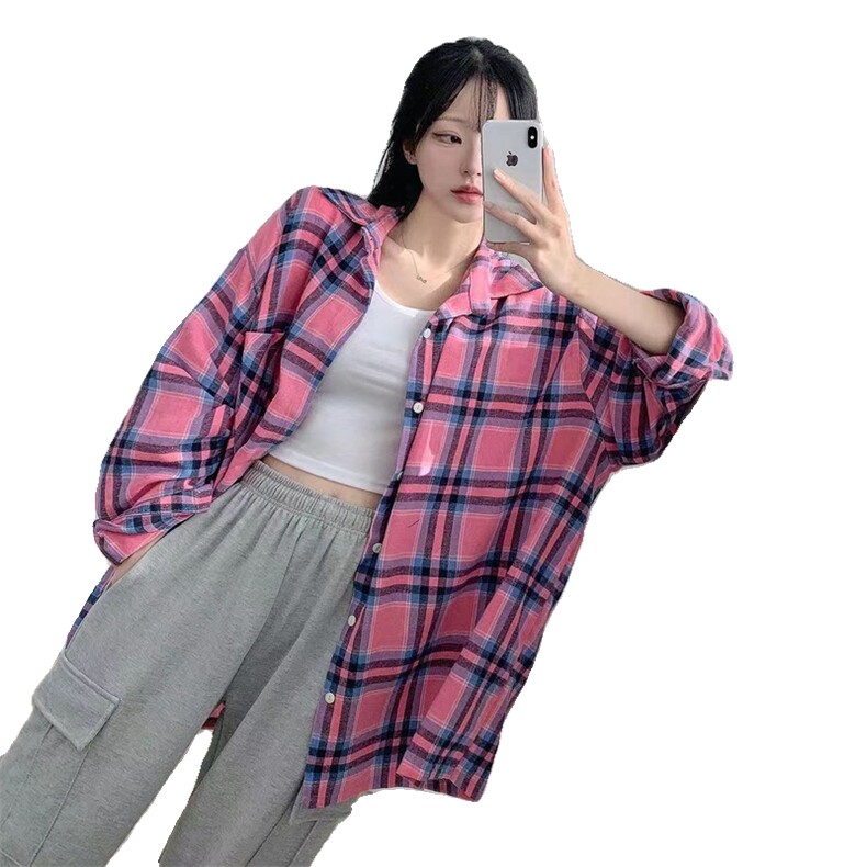 春装~情侣长袖衬衫宽松格子衬衣男女生大格纹寸衣外套,男装衬衫,星座716A-1（原星座815）