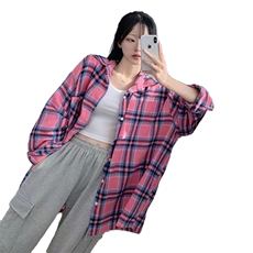 春装~情侣长袖衬衫宽松格子衬衣男女生大格纹寸衣外套，男装衬衫，星座716A-1（原星座815）