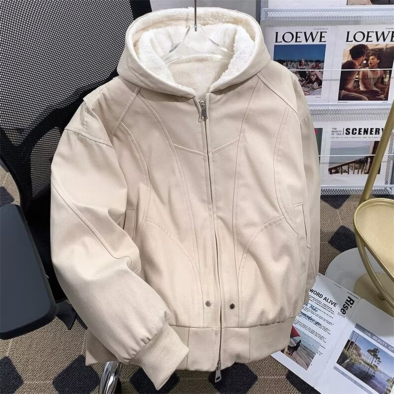 加绒加厚外套男女秋冬季cleanfit重磅帆布夹克棉服连帽棉衣,男装夹克,星座1013