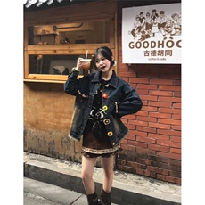 2580-P73做旧水洗牛仔外套女花朵2025新款设计感宽松百搭休闲，男装工装外套，电商B323A