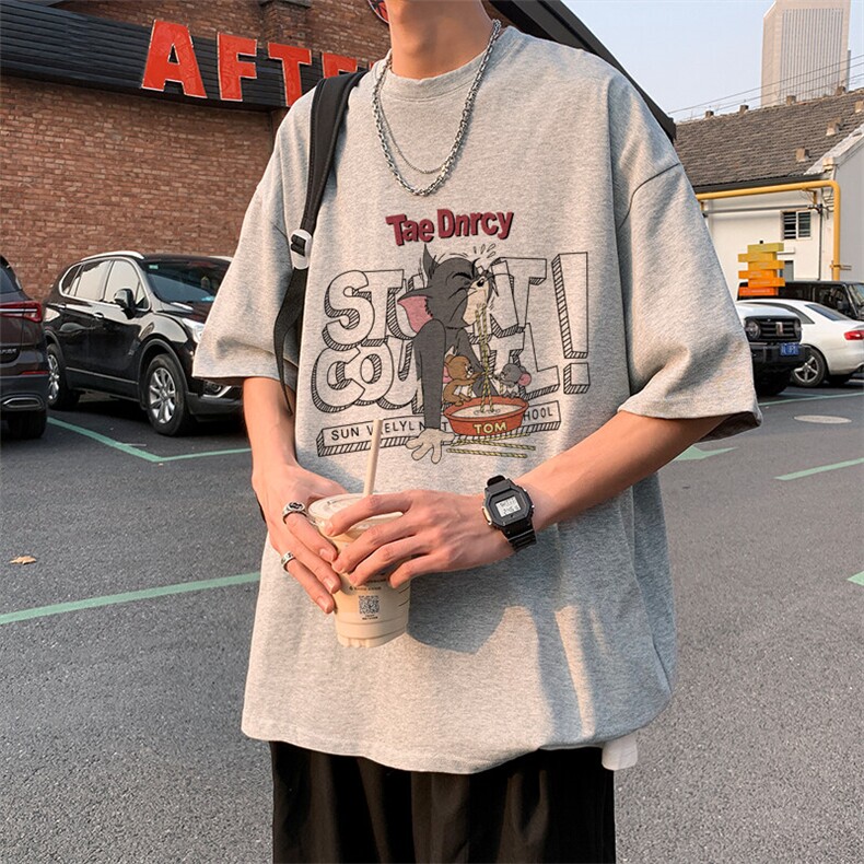 夏季230克纯棉港风宽松大码圆领落肩短袖T恤上衣-T736-P20，男装T恤，星座310B