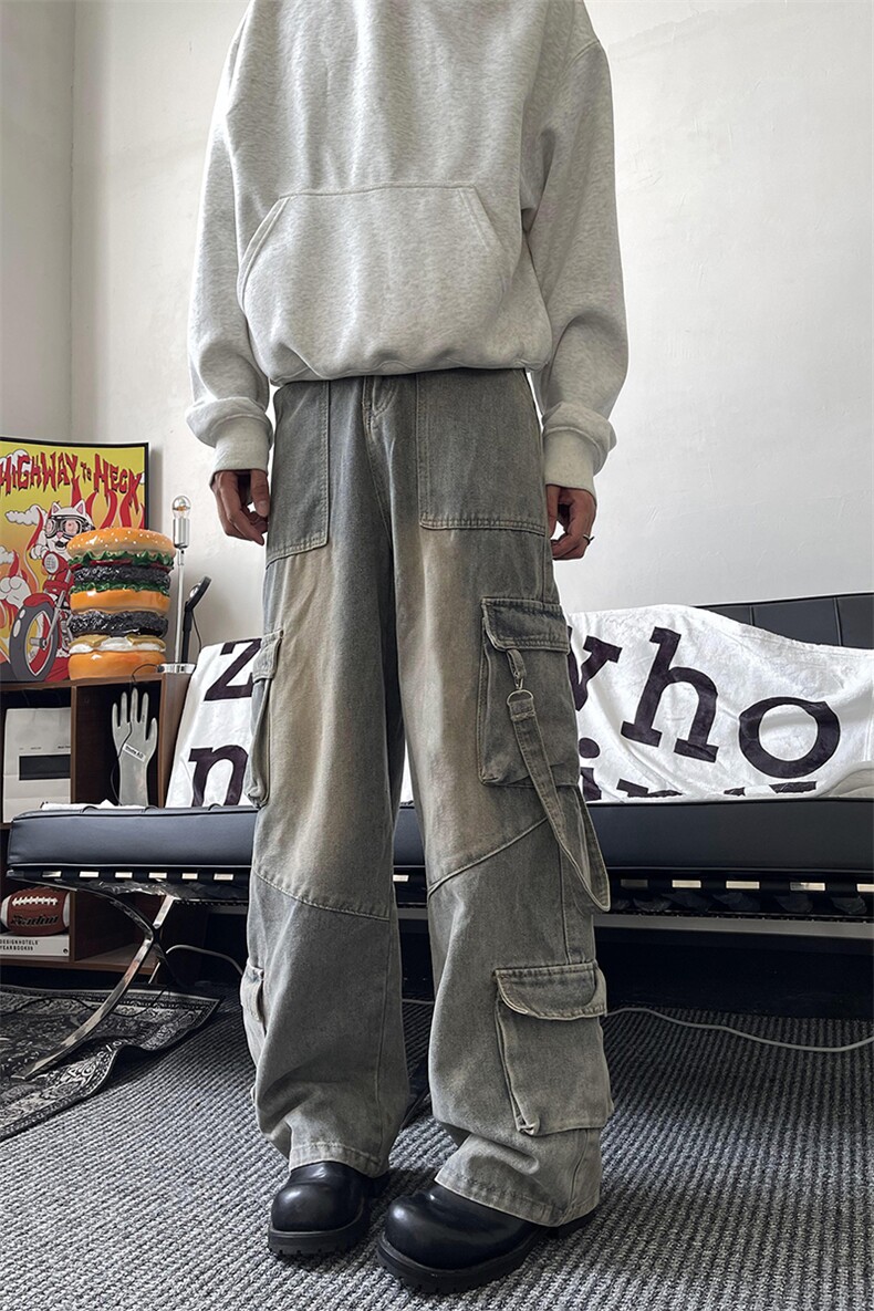 26春款工装风多口袋潮流百搭长裤个性小众设计牛仔裤K666TP65,男装牛仔裤,电商A102B