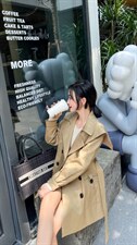韩版大翻领双排扣中长款风衣，女装风衣，Balance Studio