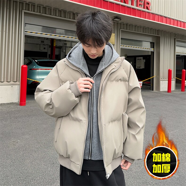 现货高品质重磅工艺美式高街假两件PU皮棉衣男女加厚棉服外套,男装棉衣,电商A443