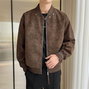 春秋新款皮夹克男宽松复古做旧美式翻领皮衣外套JK02569-P85图片