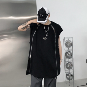 C413-P34 2024新款美式hiphop体恤背心潮牌拉链坎肩无袖t恤 现货图片