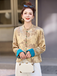 新中式国风提花外套女2025春季新款小个子高级感修身短款唐装上衣图片