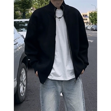 重磅秋冬北极绒双拉链毛衣开衫美式复古休闲慵懒风宽松针织衫外套，男装针织衫/毛衣，电商A486-1
