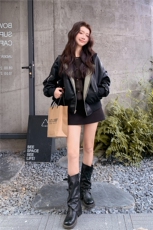 pu皮两面穿连帽皮衣休闲夹克外套女秋季新款2C353+703#P165K248，女装皮衣，2C353