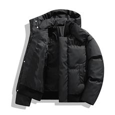 现货5W件冬季三防重磅boxy短款羽绒连帽PU皮棉衣外套防风加厚棉服，男装棉衣，电商A486