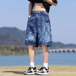 GENIOLAMODE冰丝薄款牛仔短裤男士2025新款夏季美式直筒五分中裤图片