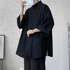 8XL-M风大码夏短袖衬衫男外套棉麻七分袖上衣CS505P60控78，男装衬衫，电商D206-1