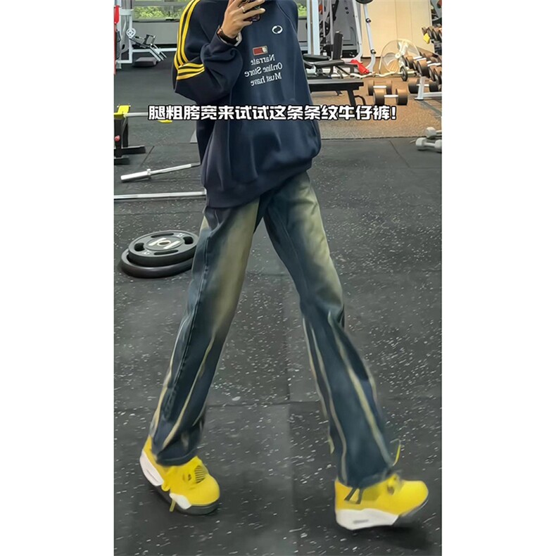 秋季美式ins高街hiphop微喇扎染牛仔裤货号K2313P55控78图片
