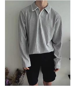 老钱风针织polo衫男春秋季美式复古格雷系穿搭翻领上衣图片