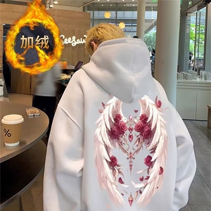 网络图现货 美式复古玫瑰翅膀连帽男女加绒加厚卫衣JHL146-P36图片