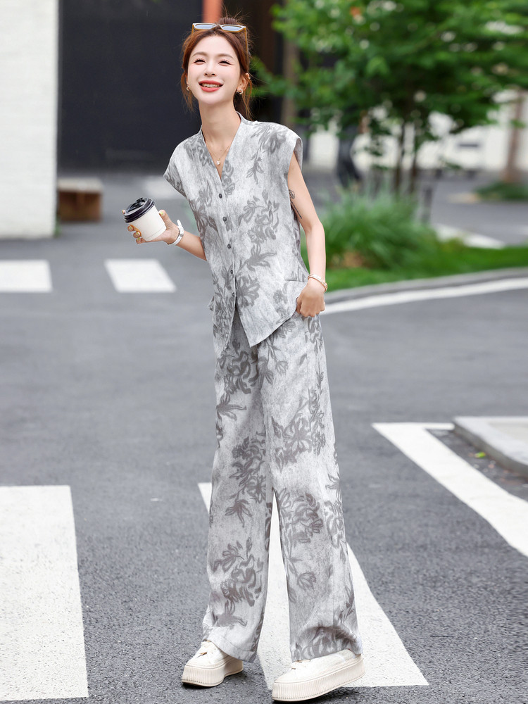 时尚印花套装女2025夏季爆款小个子气质名媛减龄显瘦休闲两件套潮,女装套装/套裙,梦依杭