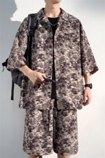 2024夏季新款港风光影墙大码冰丝衬衫短裤套装M-5XHQ23569-P60，男装牛仔裤，电商A022