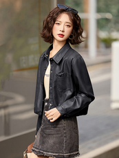 翻领小个子蛋白皮衣外套女短款2025春装新款时尚洋气欧货爆款上衣，女装皮衣，臻衣坊