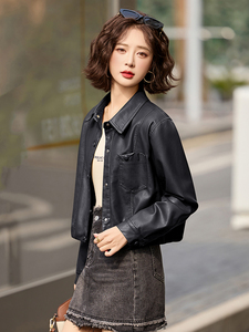 翻领小个子蛋白皮衣外套女短款2025春装新款时尚洋气欧货爆款上衣图片