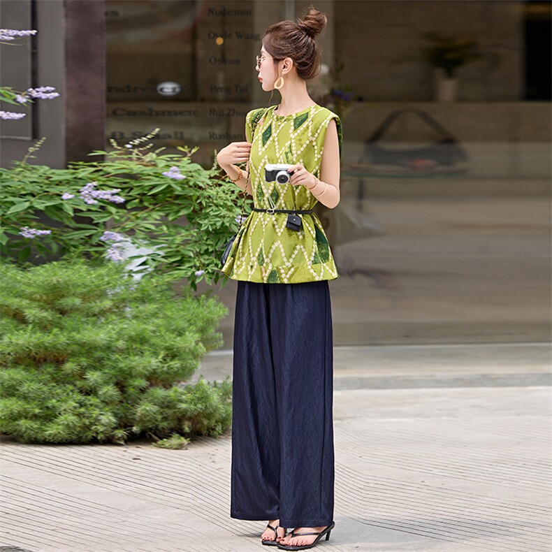 穿搭一整套装2025夏装新款时尚套装洋气减龄超火阔腿裤两件套,女装套装/套裙,众宇琦