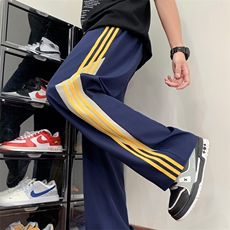 夏季休闲裤男宽松情侣薄款冰丝织带长裤时尚直筒阔腿裤-J1205-P32，男装休闲裤，星座310B-3