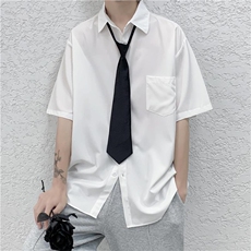 配领带夏季薄款短袖衬衫男港风宽松班服DK学院风衬衣C318-P30，男装T恤，电商D202-1
