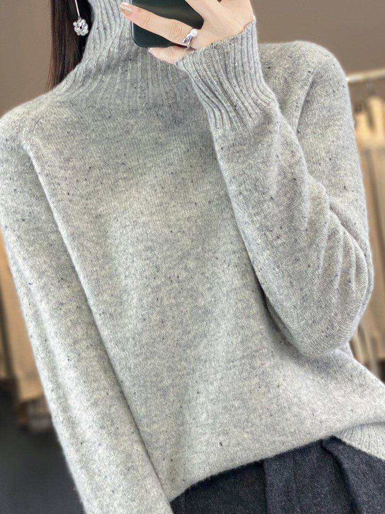 法式高端点子纱100%羊毛衫女堆堆领毛衣2026新款保暖打底针织衫,针织衫/毛衣,暖绒情旗舰店