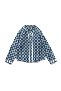 22秋冬 港风大码美式棒球服长袖外套夹克格子牛仔衣潮流 F17/P65图片