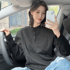抖音得物品质美式高街重磅曼巴棉拼接cleanfit亨利领卫衣长袖T恤，男装T恤，电商A486-1