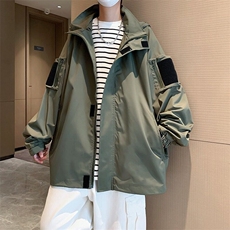 春秋季魔术贴连帽夹克男士冲锋衣宽松休闲衣服工装外套JY102，男装夹克，星座1116A（原606A-3）