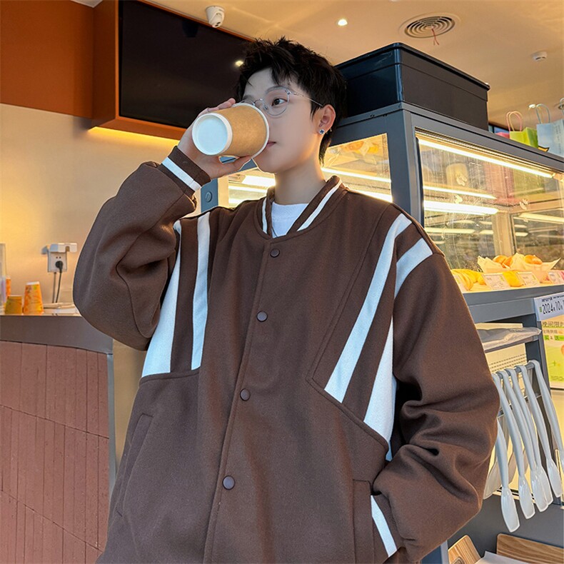毛呢布料棒球服男款2024秋冬季美式潮牌复古夹克外套,男装夹克,星座410-7