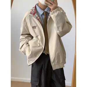 美式两面穿格子夹克男女春秋新款宽松工装翻领短款情侣装外套上衣图片