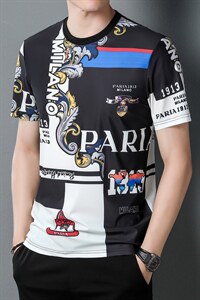 时尚花短袖T恤男薄款圆领上衣青年男士夏装新款时尚潮流百搭T恤衫,男装T恤,电商B212（原钱塘6029）